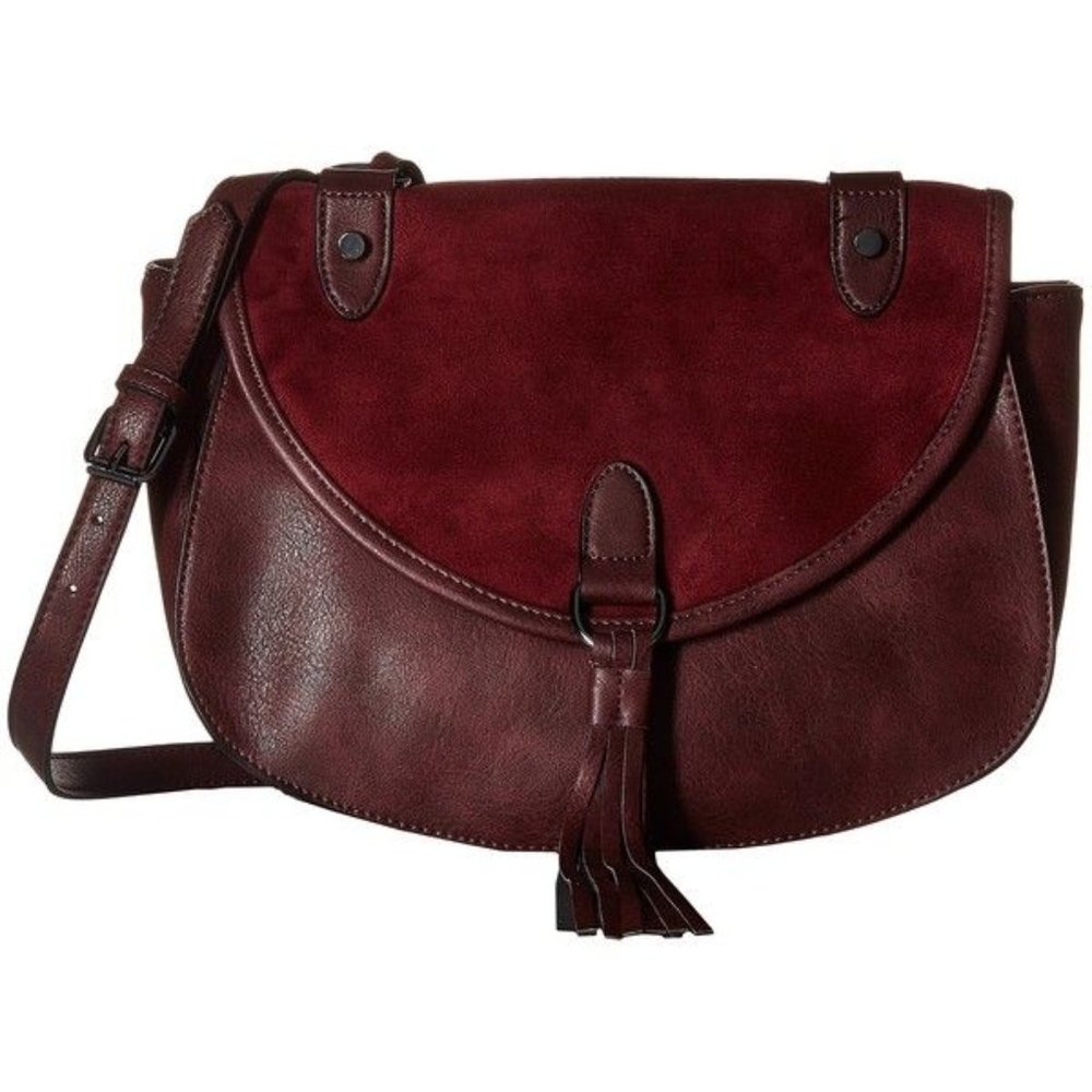 Madden Girl Tassel Crossbody Burgundy Red Silver